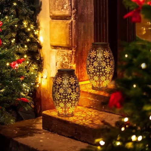OxyLED Solar Lanterns for The Garden, Solar Lantern 2 Pack Auto On/Off Garden Lanterns Hanging Solar Lights Outdoor Garden Lanterns Solar Powered Garden Ornaments Decoration for Patio Backyard