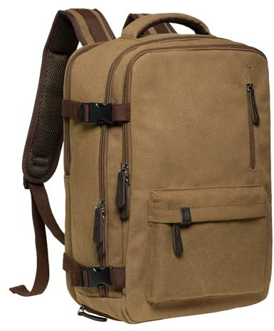 KAUKKO Canvas 40L Reiserucksack, Freundlich Handgepäck Rucksack Travel Backpack für 15,6 Zoll Laptop, Flug Genehmigt Bordgepäck Wasserabweisend Kabinenrucksack für Travel Weekender Trip, FH11-Braun