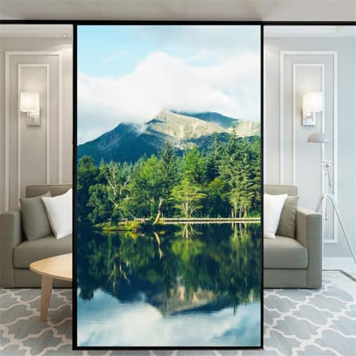 Fensterfolie, ohne Klebstoff, für Privatsphäre, Wald, dekorativ, Milchglas, Tür-/Fensterabdeckung, Fensteraufkleber, 50 x 120 cm