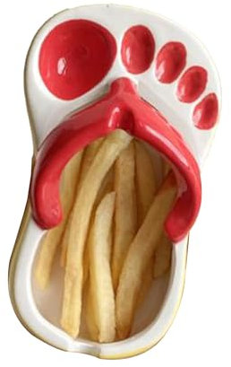 Flip Flops Pommes Frites Teller Keramik Pommes Frites Soße Chips Teller Lustige Platte Serviergeschirr (Rot)