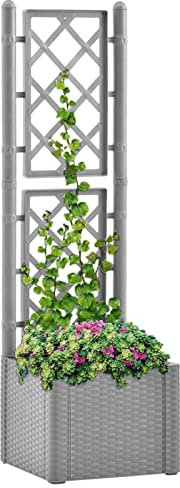 LAPOOH Garten-Hochbeet mit Spalier und Selbstbewässerungssystem, Palettenrahmen, Hochteich, Gemüsebeet, Kräuterregal Balkon, Blumenbeet, Kräuterspirale, Pflanzhochbeet, Tomatenbeet, Grau