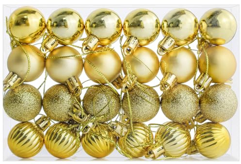 24 Pieces Christmas Tree Decoration Pumpkin Baubles Mini Christmas Balls 3CM Baubles for Xmas Halloween Hanging Decorations, Gold Bauble