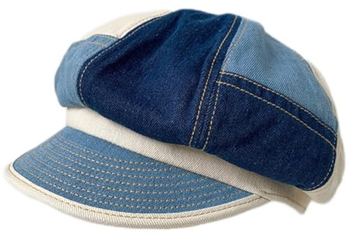 Glixoft Denim-zeitungsjunge-mütze, Patchwork-Farbe, Denim-Hut, Damen-schiebermütze, Klassische Achteckige Kappe, Maler-Accessoire Für Sommerkleidung
