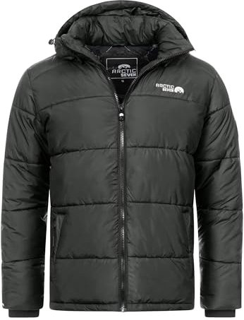 Arctic Seven Herren Winter Stepp Jacke gesteppte Winterjacke warm Kapuze AS-333 [AS-333 -Dunkelgrau-Gr.S]