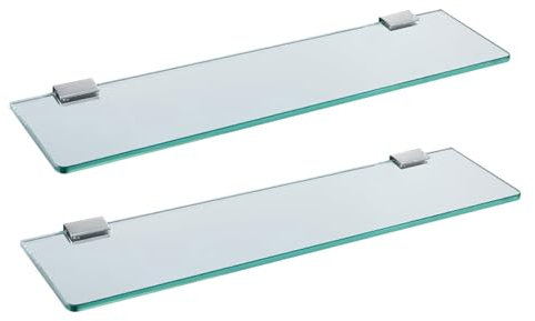 Melairy 2PC Glasablage Wandmontage gehärtetes Badregal Edelstahl 35cm gehärtetes transparentes Glas mit Chromhalterung für Badezimmer Schlafzimmer Küche Balkon