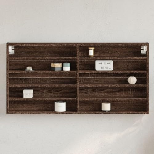 Sufrk Vitrine Schrank Braun Eiche 100 x 8,5 x 50 cm Holzwerkstoff Hochglanz Fronten Wohnzimmerschrank Vitrine Vitrine Schrank Sideboard Freistehendes Bücherregal Aufbewahrung