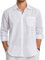 HISDERN Men's White Linen Shirts Long Sleeve Lightweight Button Up Regular Fit Casual Summer Beach Shirt with Pocket M