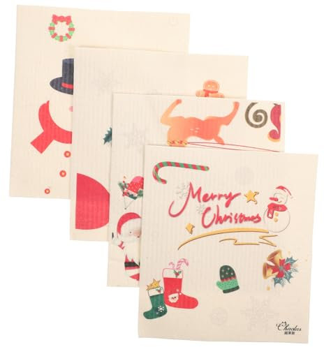 RORPOIR Paños De Limpieza De Navidad 4 Unidades Trapos De Cocina Esponjas Biodegradables Duraderos