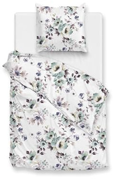 Zo!Home Flanell Bettwäsche 155x220 cm Celia White Rosen Zweige Mint Flieder