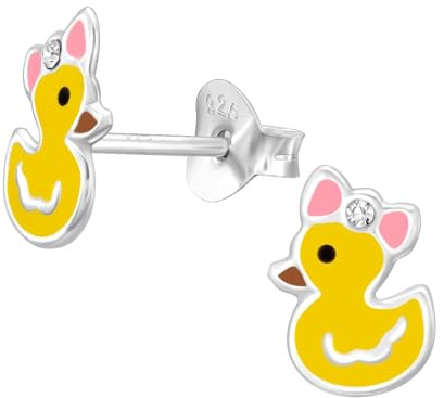 Monkimau Ente Kinder Ohrringe | 925 Silber | Mädchen Ohrstecker Schmuck | Hypoallergen & Nickelfrei | Kinderohrringe Geschenkidee