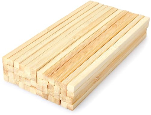 LeisuDay Lot de 50 bâtons carrés en bois de bambou naturel brut pour travaux manuels, modélisme, décoration d'intérieur - 8 x 8 x 200 mm