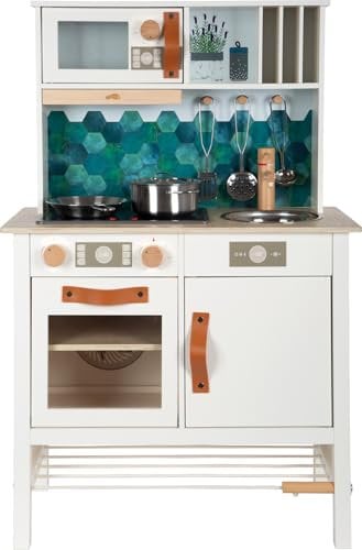 small foot Cocina Infantil Blanco Tasty, Madera Placa luz Sonido, Incl. Acc.de 5 Uni, de 3 años, 12673, Color Colorido