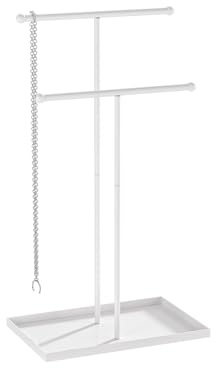 Coward 2-stöckiger Halskettenständer, ästhetischer Halsketten-Schmuckhalter, Heimdekoration, Halsketten-Organizer-Ständer, Metallständer für Halsketten und Armbänder, für Männer und Frauen (weiß)