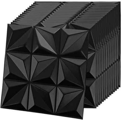 LOPYXBR 30 Packs 3D Wall Panels Black 30x30CM Peel and Stick Wall Moulding Panels Black 3D Walls Cladding, PVC Wall Panel Self Adhesive for Gaming Living Room TV Background, 11.8 x11.8 inch