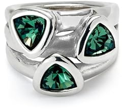 UNO de 50 | Anillo con Tres Cristales de Color Verde | Forma Triangular | Bañado en Plata de Ley | Joya Artesanal | Hecho en España