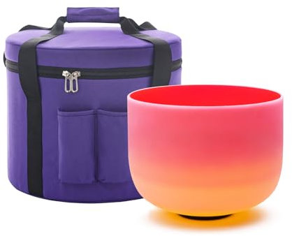 KVKA 528hz Rainbow Red Yellow Crystal Singing Bowl 8 Inch C Note Root Chakra Sound Bowl with Carrying Case