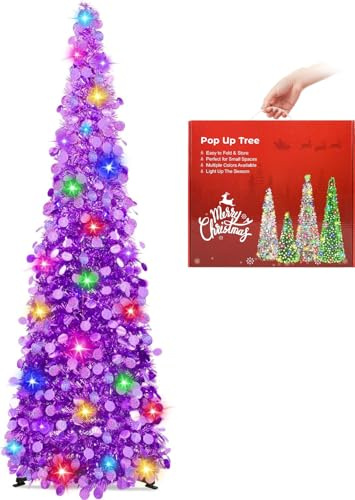 N&T NIETING Christmas Tree, 5ft Collapsible Pop Up Tinsel Trees Large Sequins Coastal Xmas Tree for Christmas Holiday Home Office Indoor Outdoor Decorations
