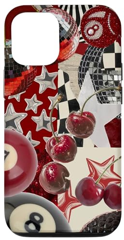 Red Cherry Star Disco Ball Retro Y2K Collage Women Girl Case for iPhone 12/12 Pro