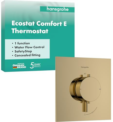 hansgrohe 33710990 Ecostat Comfort E Thermostat for Concealed Installation for 1 Function, Polished Gold Optic