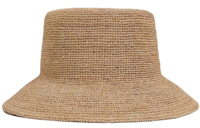 Damen Bast-Strohhut mit breiter Krempe, Eimer-Design, faltbar, flache Oberseite, lässig, Urlaub, Strand, Stil 1, 6 5/8-7 1/8