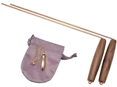 Baguettes de sourcier, 1 lot de baguettes sourcier en cuivre à rotation douce avec manche en bois pour la sorcellerie aquatique, la chasse aux fantômes, la recherche d'objets, le paranormal, l