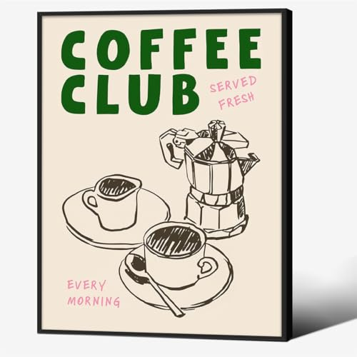 Schwarze gerahmte Leinwand-Wandkunst-Poster Küche Kaffee Club Druck Vintage Kaffeekunst für Zuhause Esszimmer Wohnzimmer Büro Wohnung Dekoration 30,5x40,6cm