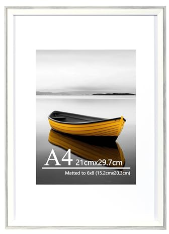 Baoee A4 Grey white Two Tone Picture Frame with 6x8 Mount,photo frame with acrylic glass, A4 Frame,Poster Frame, certificate frame,Wall Mountable