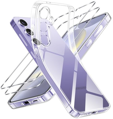 Vauki Klar Hülle für Samsung Galaxy S24 5G, 1 Handyhülle mit 2 Stück Panzer Schutz Glas, Weiche TPU Transparent Silikon Case, Militärischer Schutz Stoßfest Schutzhülle Dünn Durchsichtige Cover