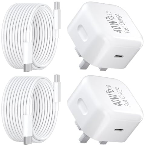USB C Charger for iPhone 17 16 15 Charger 40W Fast Charger USB C Plug and Cables 3M, 2Pack Type C UK Wall Phone Power Adapter USBC Lead for iPhone 17 Air 16 15 Pro Max/iPad/Samsung S25 Ultra/S24/S23
