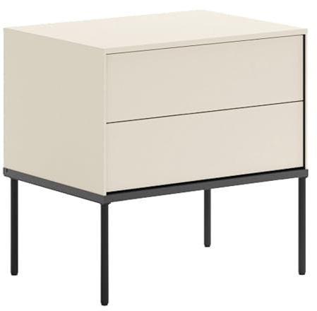 Selsey Nachttisch 56 cm mit Cremefarbener Matte Oberfläche Nachttisch mit Push-to-Open-System & Schwarze Metallbeine Stilvolles Nachtkästchen mit Geräumigen Schubladen
