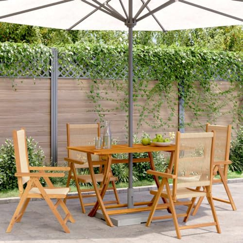 Holamys Gartenstuhl Verstellbar 4 STK. Beige Massivholz Akazie, Klappbar mit Liegefunktion, 57x70x109cm, für Balkon Terrasse Garten, Max. 110kg