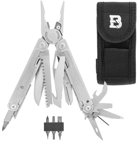 Badger Outdoor Splinter Multitool 17 in 1, Edelstahl 420 | zwei Klingen, Kombizange, Feile, Säge, Bit-Set, Nylonholster, robustes EDC für Camping, Wandern und Survival