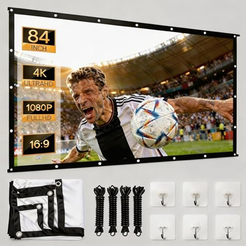 MeiKYing Beamer Leinwand 84 Zoll, Beamer 4k Leinwand,Extra Dickes Tragbares Knitterfreies, Beidseitige Projektion,16: 9 HD Projector Screen,Geeignet für Heimkino und Camping im Freien