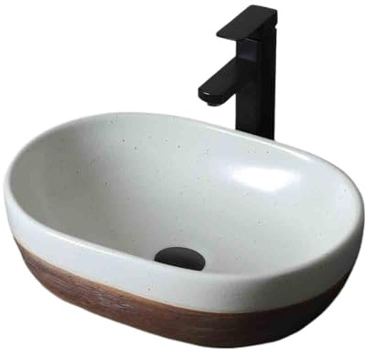 Lavabo vintage en céramique – Lavabo sur pied intérieur/extérieur avec accessoires, lavabo élégant blanc et marron, parfait pour les patios et les salles de bains