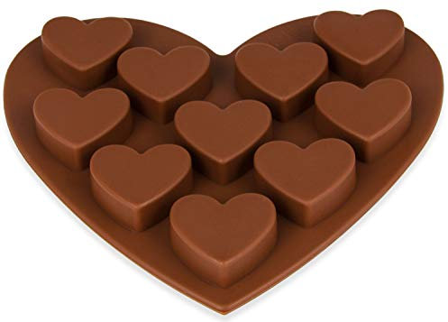 BlueFox Pralinenform Silikon I Silikonform Herzchen I Eiswürfelform I Herz Schokoladenform I Süßigkeiten Dekoration Förmchen für Bonbon Schoko Fondant Heart Mould, Silicone, Farbe: Braun