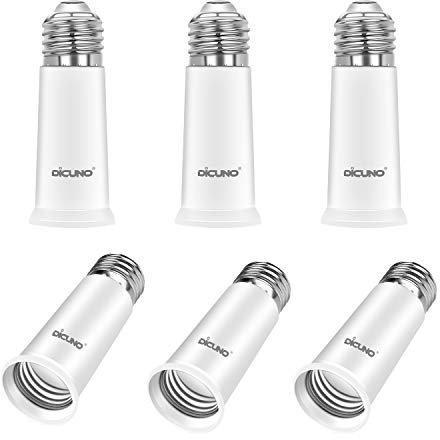 DiCUNO E27 6,5CM Verlängerung, Socket Extender Lampensockeladapter, E27 Lampenfassung Glühlampen-Konverter für LED-Lampen und CFL-Lampen, 6er Pack