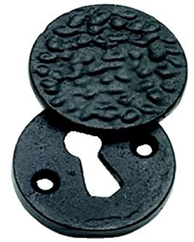 Traditional Round Keyhole Escutcheon with Cover - Black Antique