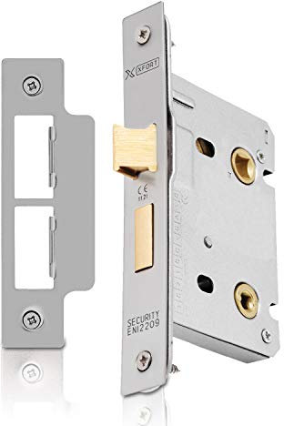 XFORT® Satin Chrome Bathroom Lock 75mm for Internal Wooden Doors, Mortice Door Lock for Bathroom, Door Latch Mechanism and Thumbturn Locking Door Security, CE Approved and Fire Rated Protection