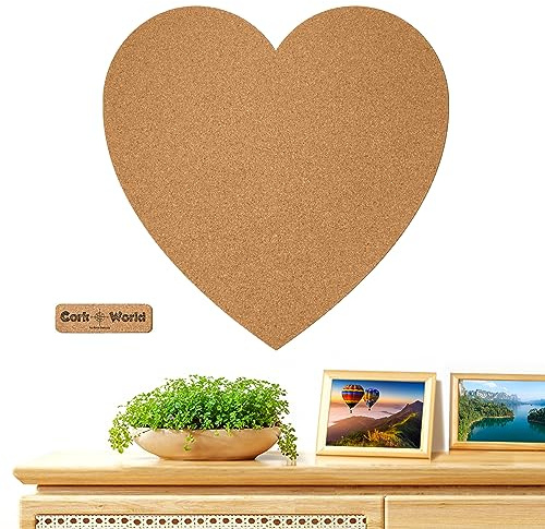 Umriss Herz. Kork-Pinnwand XXL 60 x 60 cm, hochwertige Wanddekoration | Praktisches Memoboard und natürliche Wandgestaltung in einem – Präzise Kork-Fertigung Made in Germany.