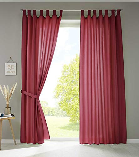 Gardinenbox 2er Set Vorhänge Schal Schlaufen »Berlin« HxB 245x140 cm Bordeaux Blickdicht Microsatin Lichtdurchlässig Kräuselband Uni Matt, 20400N2