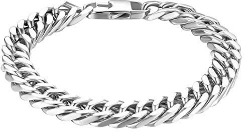Cupimatch Herren Armband Panzerkette Edelstahl Poliert Glieder Link Kettenarmband Panzerarmband 21CM Biker Armkette Armreif für Männer Jungen Silber