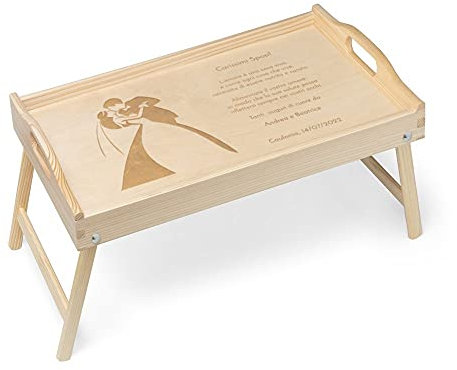 Maverton Tavolino Colazione a Letto Personalizzato a Laser - Tavolo Pieghevole in Legno di Pino - Colore Naturale - idee regalo per anniversario, matrimonio - Sposi