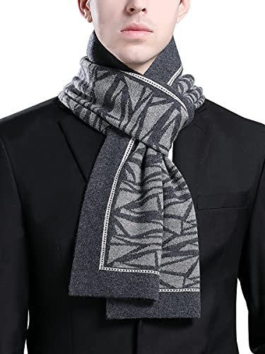 WANYING 6% Wolle Herrenschal Strickschal Gestrickter Wolleschal für Herren Schal Einfach Schick Casual Business für Winter Herbst - Triangel Muster Anthrazit Grau & Beige