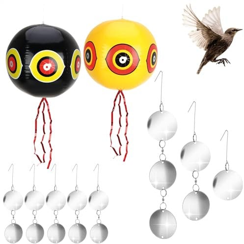 com-four® 58-teiliges Vogelabwehr-Set - 2 Ballons mit variablen Windspiel-Bauteilen - Vogelscheuche gegen Raben, Krähen, Stare, Dohlen - reflektierender Taubenschreck (58-teilig - Ballon/Windspiel)