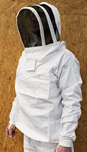 Qualitäts Imkeranzug: Imkerblouson, Imkerhemd, Imkerpullover / Tunika mit selbsttragender Haube - Fechtschleier, kompakt, stabil, 100% Baumwolle (XXS)