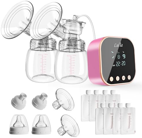 Double Electric Breast Pump with 4 Modes & 9 Levels, Strong Suction, Pain Free, Ultra-Quiet, Rechargeable, BPA Free, Portable Breast Pump for Travel Home (Pink)