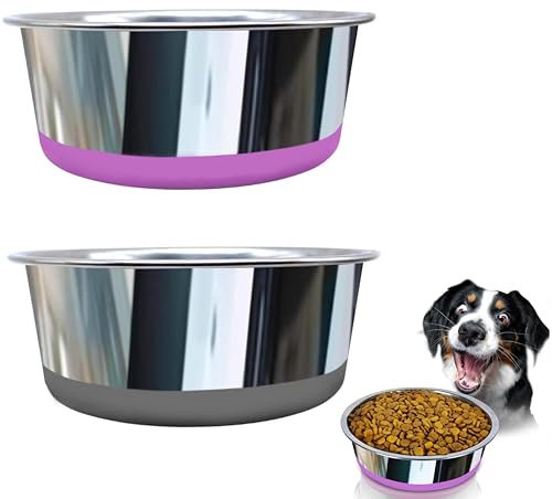 Decyam Gamelles pour Chien, Lot de 2 gamelles de 1800ml avec Base en Silicone antidérapante, 4 Tasses en Acier Inoxydable pour Les Petits Chiens ou Les Chiot