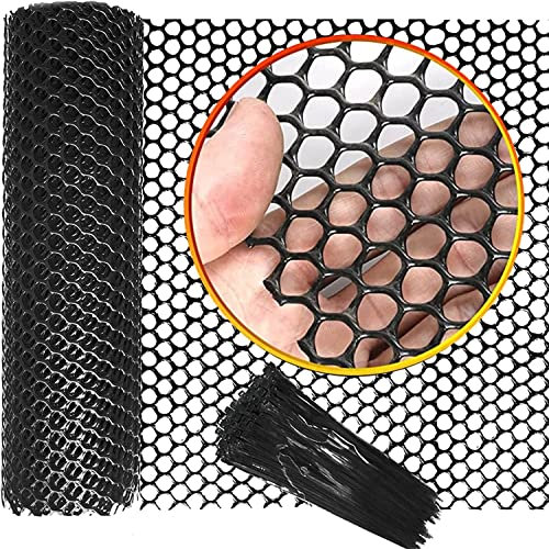 Chicken wire fencing mesh 0.4 x 3 M Plastic mesh fencing Roll Garden Netting Poultry Net Gardening Wire Frame for Crafts, Balcony Protection Net with 50 pcs Fixed Straps
