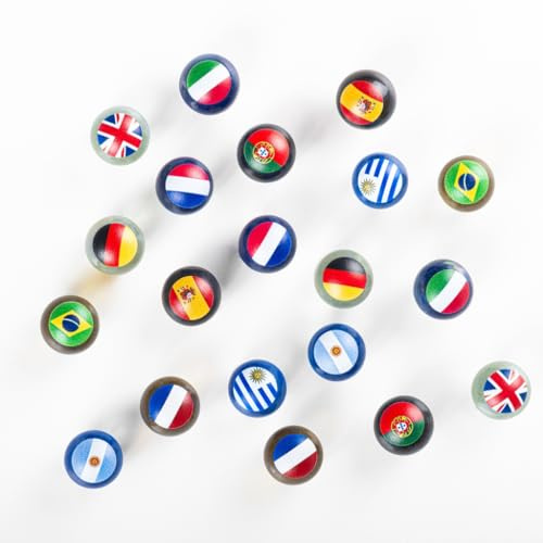 MARBLEFLAGS Luxury 20 Murmeln für Kinder aus Glas mit Flaggen von Ländern zum Sammeln oder Spielen mit Vtech Schaltungen oder HAPE Holz, Größe 16 mm (Champions Collection)