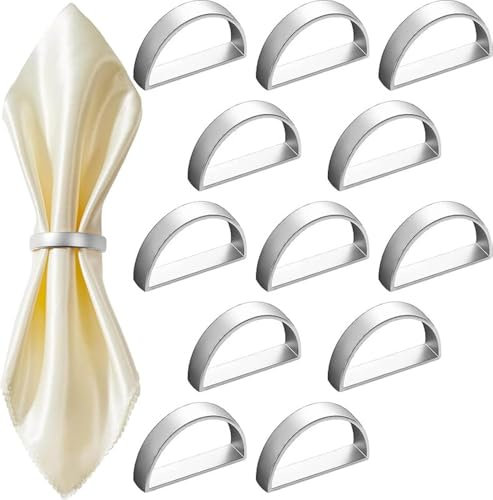 SYZOW 12 Stück Serviettenringe Silber ServiettenschnallenSilber Strass Serviettenschnallen Serviettenringe für Tischdekoration, Hochzeit, Party, DIY Serviettenringe Weihnachten